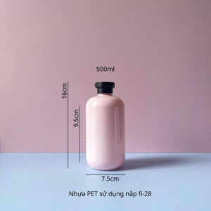 Chai Nhựa PET Tròn Hồng Nắp Bật Đen, Trắng, Nhám 500ml 08