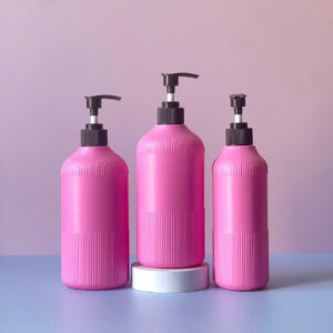 Chai Nhựa HDPE Hồng Sọc Vòi Nhấn Sọc Đen 500ml