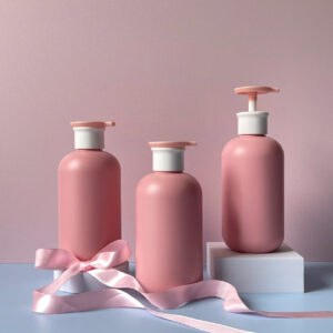 Chai Nhựa HDPE Tròn Hồng Vòi Nhấn Dẹp Hồng 500ml