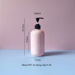 Chai Nhựa PET Hồng Tròn Vòi Nhấn Sọc Đen 500ml